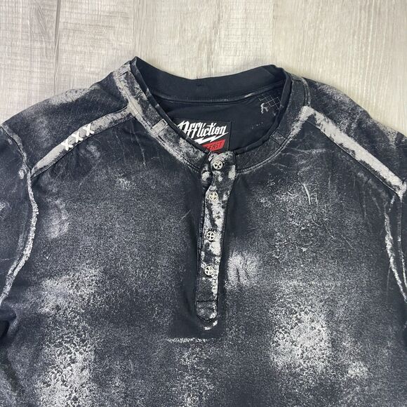 Affliction Henley Shirt Distressed 2XL Metal Buttons Stitching Live Fast Rare P - Picture 4 of 9